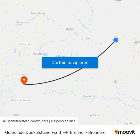 Gemeinde Dunkelsteinerwald to Brenner - Brennero map