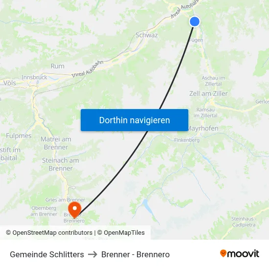 Gemeinde Schlitters to Brenner - Brennero map