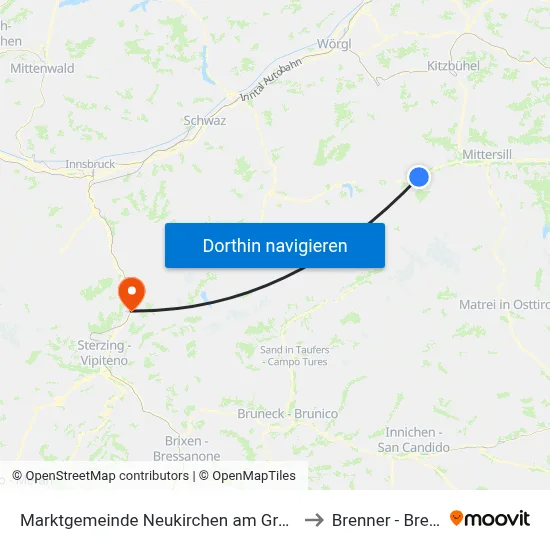 Marktgemeinde Neukirchen am Großvenediger to Brenner - Brennero map