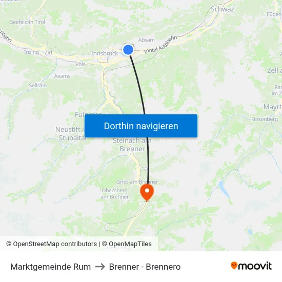 Marktgemeinde Rum to Brenner - Brennero map
