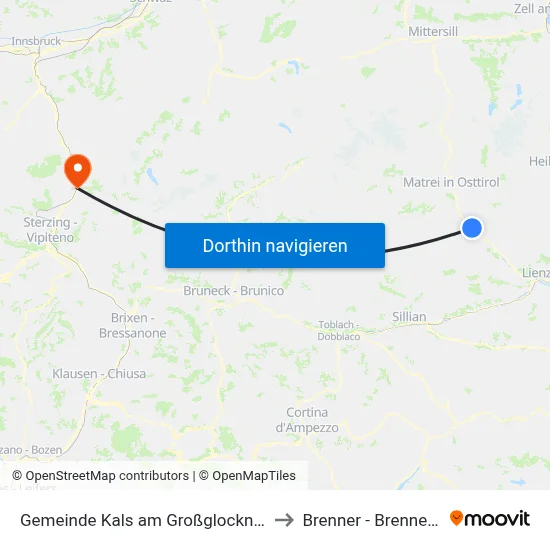 Gemeinde Kals am Großglockner to Brenner - Brennero map