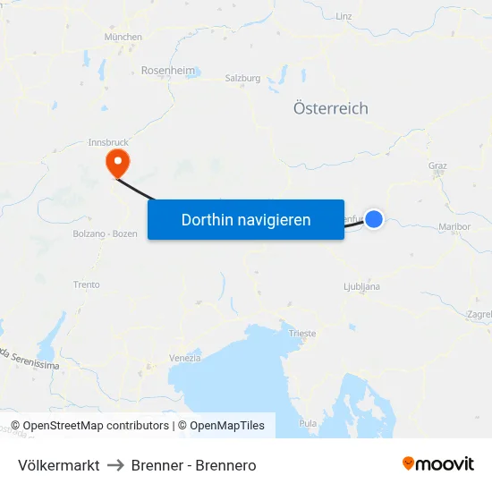 Völkermarkt to Brenner - Brennero map
