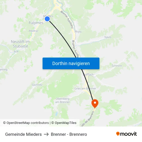 Gemeinde Mieders to Brenner - Brennero map
