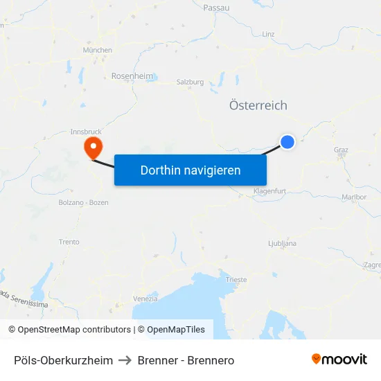 Pöls-Oberkurzheim to Brenner - Brennero map