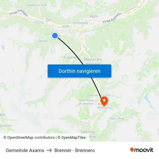 Gemeinde Axams to Brenner - Brennero map