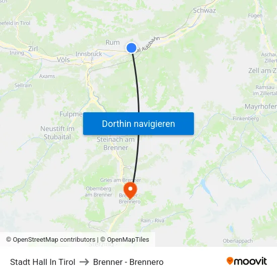 Stadt Hall In Tirol to Brenner - Brennero map