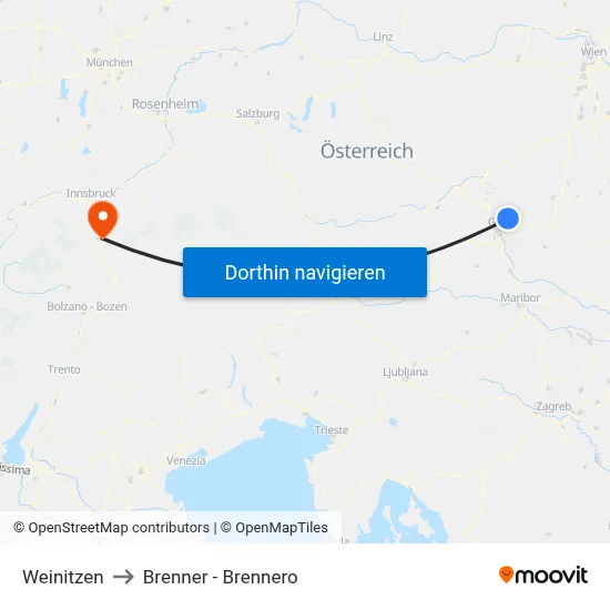 Weinitzen to Brenner - Brennero map
