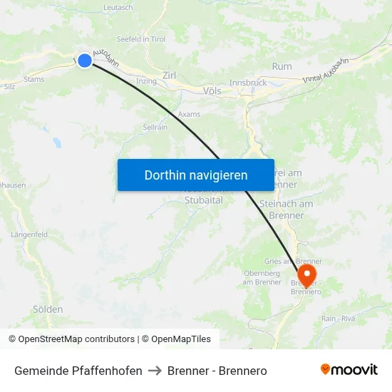 Gemeinde Pfaffenhofen to Brenner - Brennero map