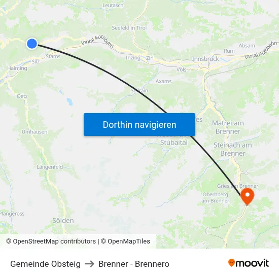 Gemeinde Obsteig to Brenner - Brennero map