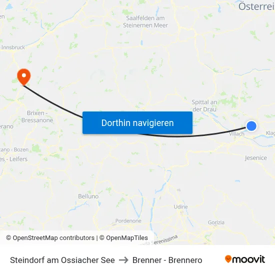 Steindorf am Ossiacher See to Brenner - Brennero map
