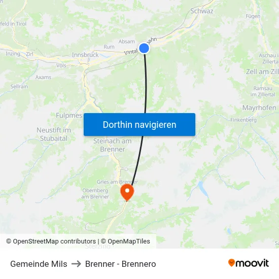 Gemeinde Mils to Brenner - Brennero map