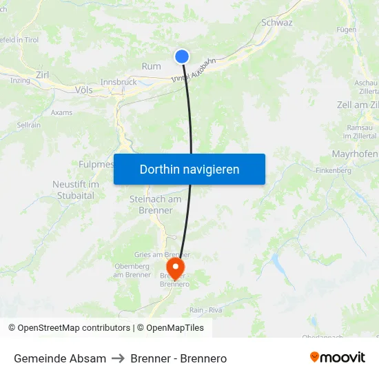 Gemeinde Absam to Brenner - Brennero map