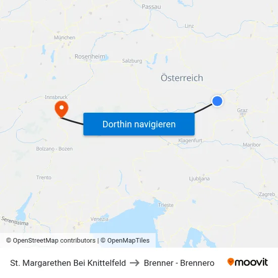 St. Margarethen Bei Knittelfeld to Brenner - Brennero map