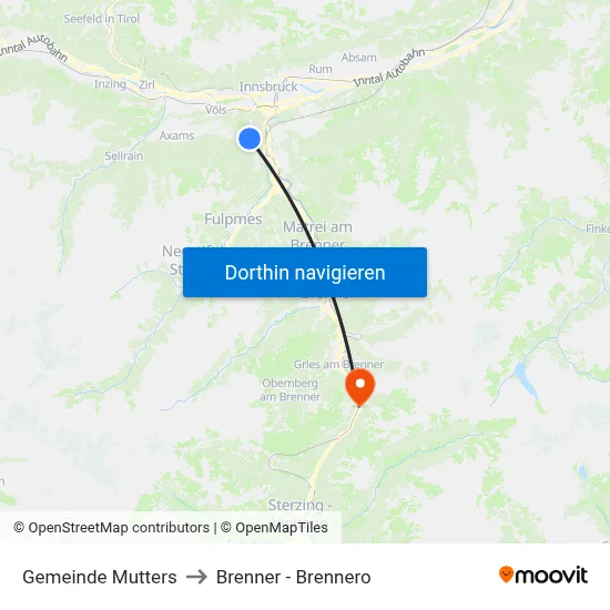 Gemeinde Mutters to Brenner - Brennero map