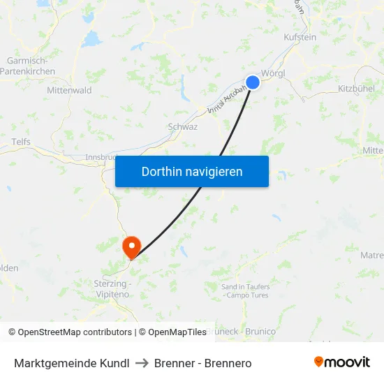 Marktgemeinde Kundl to Brenner - Brennero map