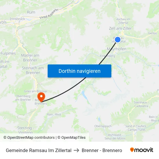 Gemeinde Ramsau Im Zillertal to Brenner - Brennero map