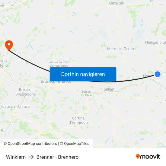 Winklern to Brenner - Brennero map