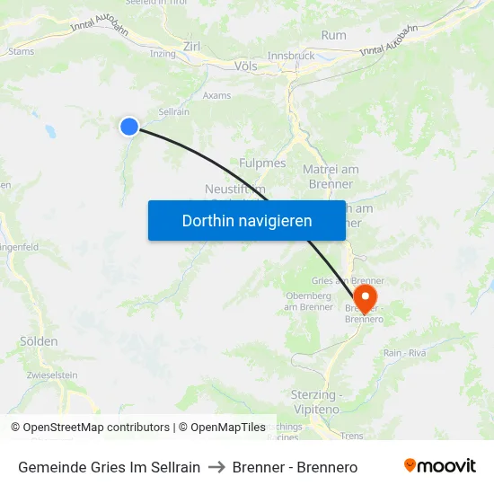 Gemeinde Gries Im Sellrain to Brenner - Brennero map