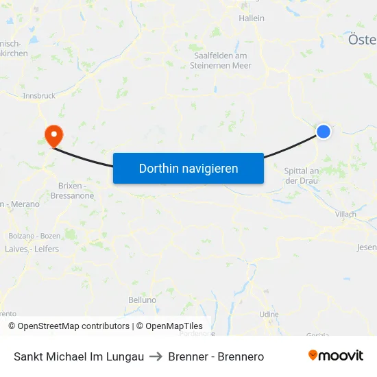 Sankt Michael Im Lungau to Brenner - Brennero map