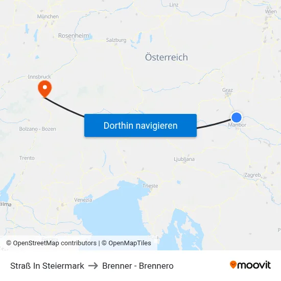Straß In Steiermark to Brenner - Brennero map
