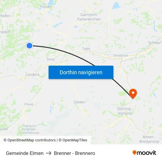 Gemeinde Elmen to Brenner - Brennero map
