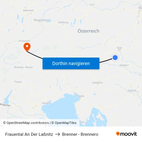 Frauental An Der Laßnitz to Brenner - Brennero map