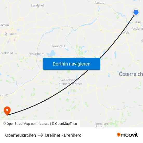 Oberneukirchen to Brenner - Brennero map