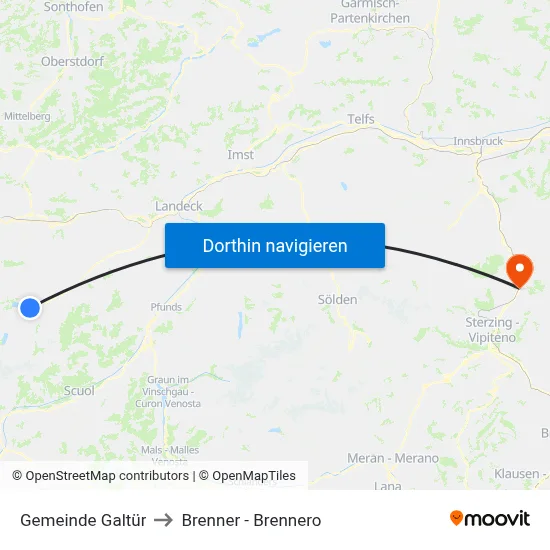 Gemeinde Galtür to Brenner - Brennero map