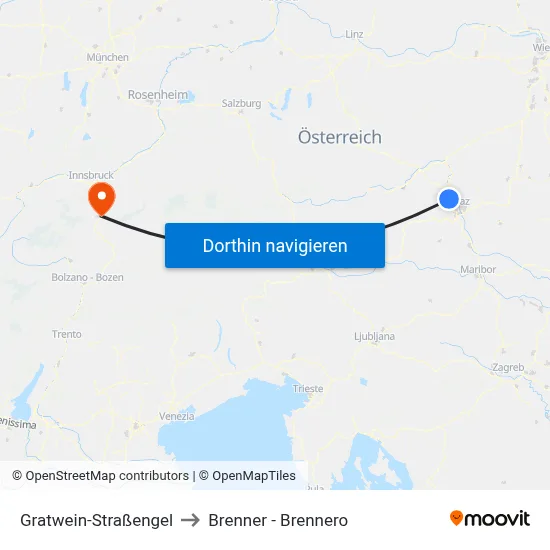 Gratwein-Straßengel to Brenner - Brennero map