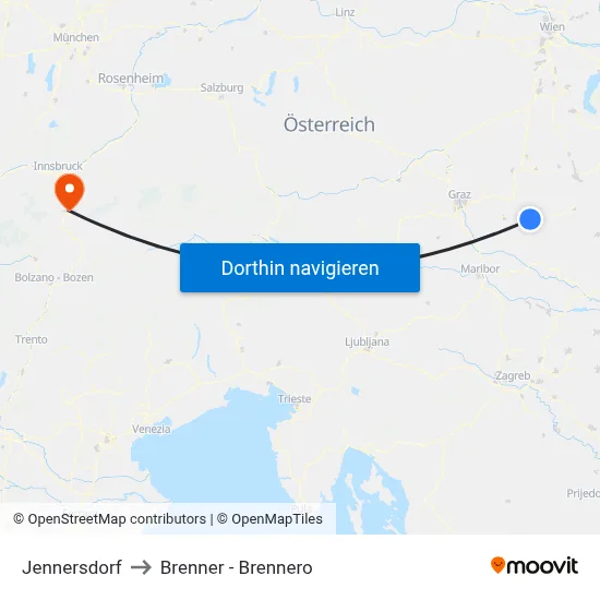 Jennersdorf to Brenner - Brennero map