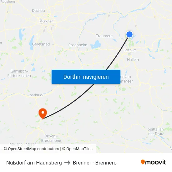 Nußdorf am Haunsberg to Brenner - Brennero map