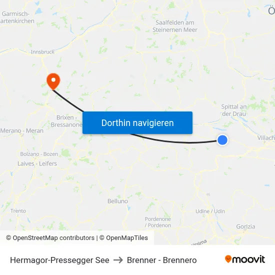 Hermagor-Pressegger See to Brenner - Brennero map