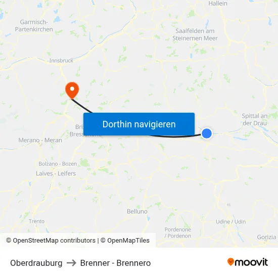 Oberdrauburg to Brenner - Brennero map