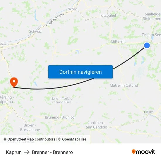 Kaprun to Brenner - Brennero map