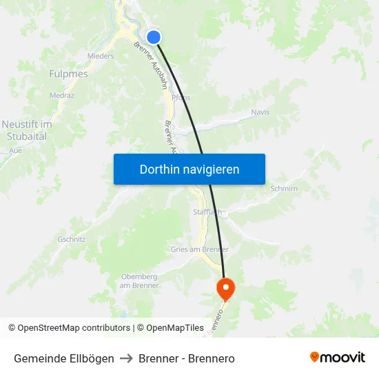 Gemeinde Ellbögen to Brenner - Brennero map