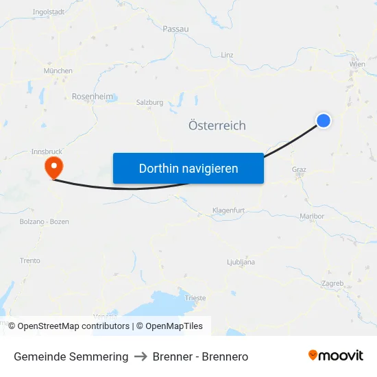 Gemeinde Semmering to Brenner - Brennero map