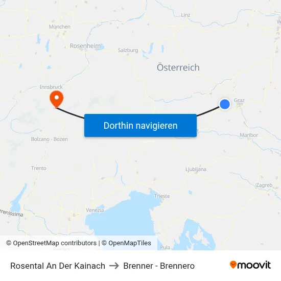 Rosental An Der Kainach to Brenner - Brennero map