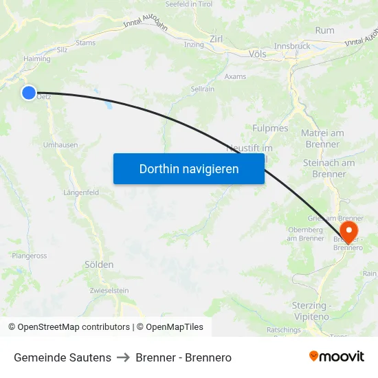 Gemeinde Sautens to Brenner - Brennero map