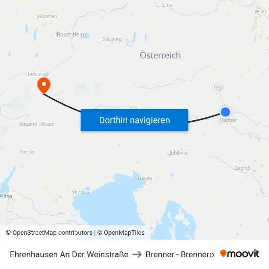 Ehrenhausen An Der Weinstraße to Brenner - Brennero map