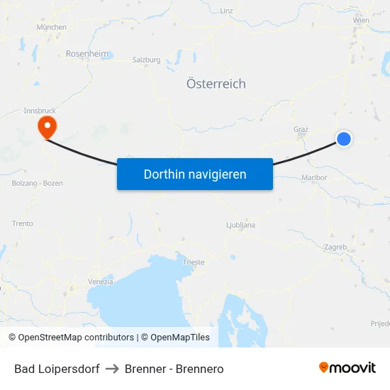 Bad Loipersdorf to Brenner - Brennero map