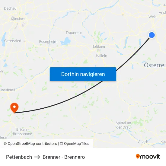 Pettenbach to Brenner - Brennero map