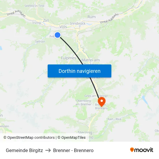 Gemeinde Birgitz to Brenner - Brennero map