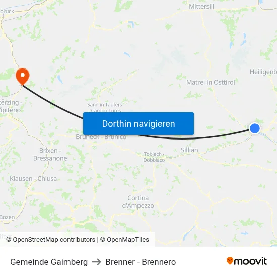 Gemeinde Gaimberg to Brenner - Brennero map