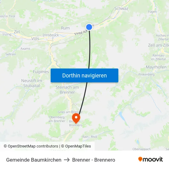 Gemeinde Baumkirchen to Brenner - Brennero map
