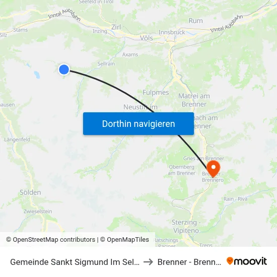Gemeinde Sankt Sigmund Im Sellrain to Brenner - Brennero map
