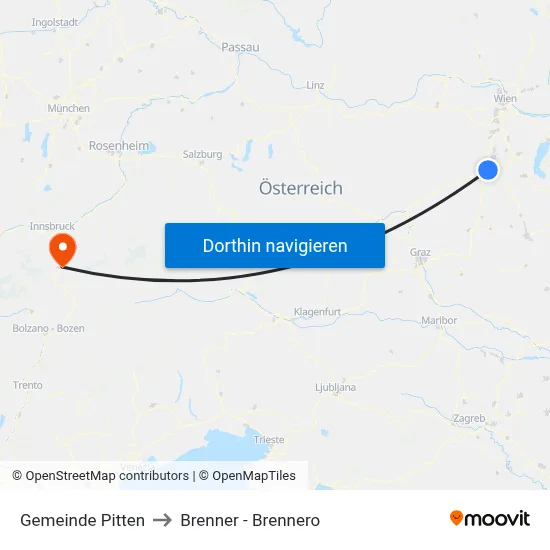 Gemeinde Pitten to Brenner - Brennero map
