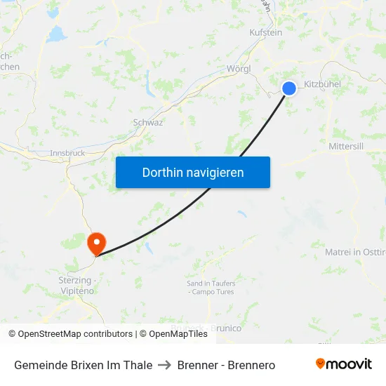 Gemeinde Brixen Im Thale to Brenner - Brennero map