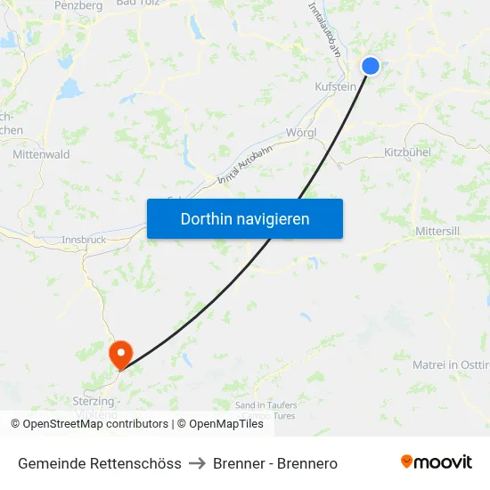 Gemeinde Rettenschöss to Brenner - Brennero map