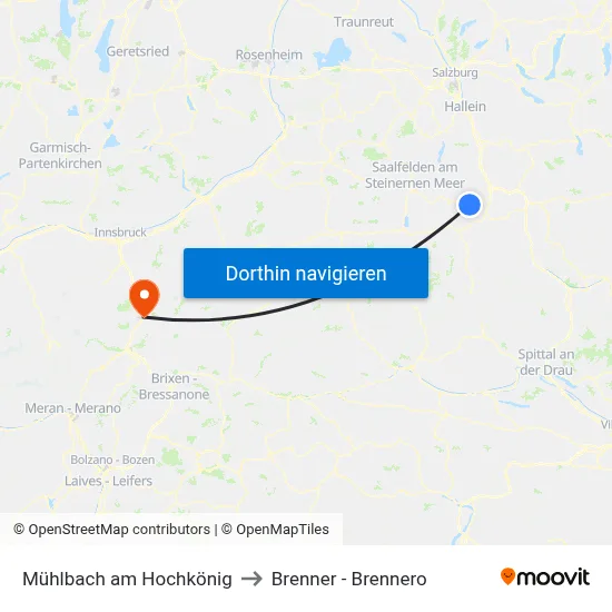 Mühlbach am Hochkönig to Brenner - Brennero map
