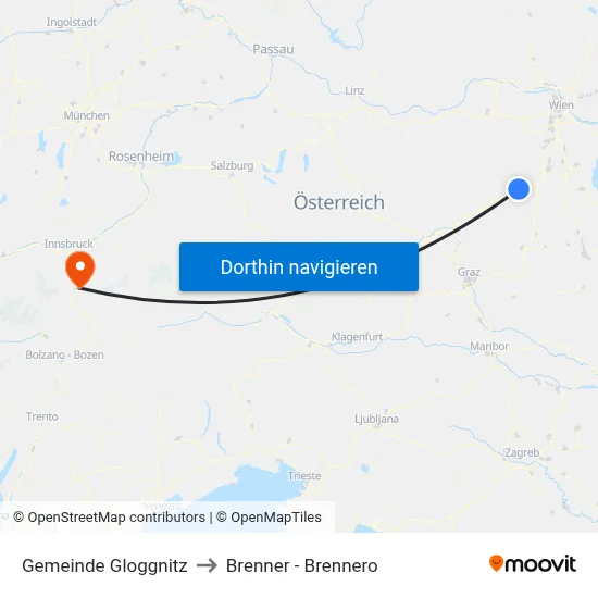 Gemeinde Gloggnitz to Brenner - Brennero map